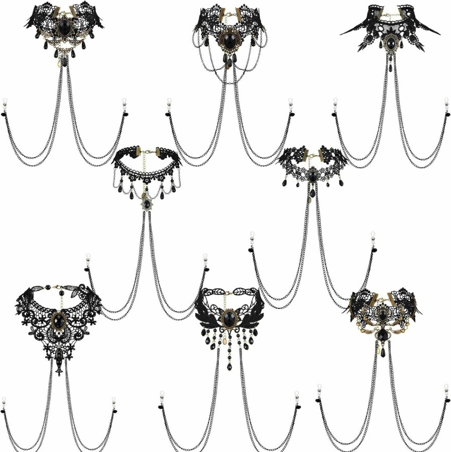 Kigeli Kigeli 8 Pcs Halloween Non Piercing Fake Bra Chain With Chain Gothic Choker Necklace Adjustable Bra Body Jewelry For Gift Faux Body Piercing Jewelry