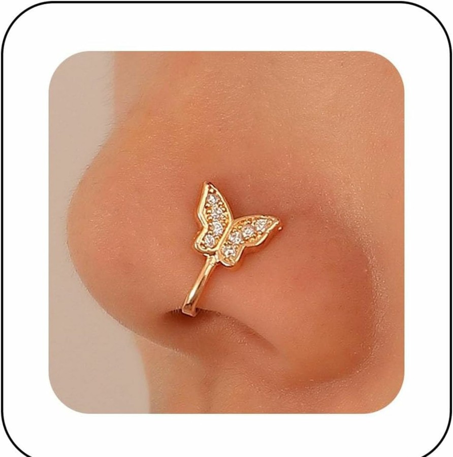 Andelaisi Andelaisi Punk Butterfly Nose Ring Gold Butterfly Nose Cuff Hoop Ring Vintage Cz Butterfly Fake Nose Ring Non Pierced Nose Ring Gothic Clip On Nose Ring Jewelry For Women And Girls Faux Body Piercing Jewelry