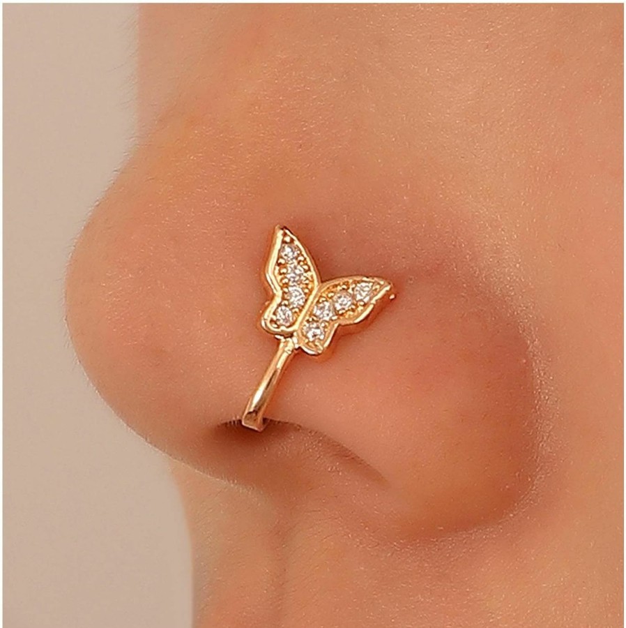 Andelaisi Andelaisi Punk Butterfly Nose Ring Gold Butterfly Nose Cuff Hoop Ring Vintage Cz Butterfly Fake Nose Ring Non Pierced Nose Ring Gothic Clip On Nose Ring Jewelry For Women And Girls Faux Body Piercing Jewelry