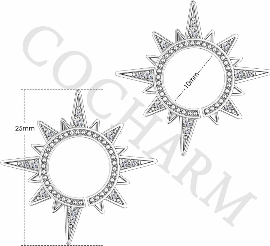 COCHARM Cocharm 2Pcs Sun Fake Nipple Rings Non Piercing Fake Nipple Piercing Ring Clear Cz Non Piercing Nipple Rings Fake Nipple Hoop Faux Body Piercing Jewelry