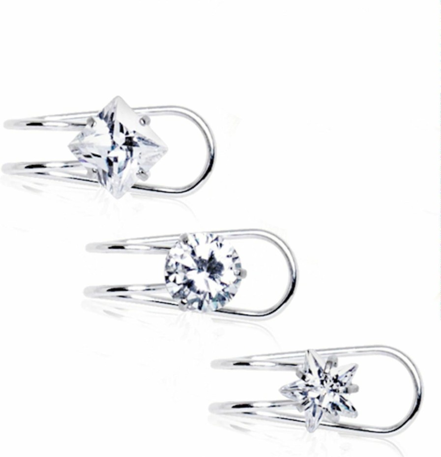 Little Aiden Little Aiden Clip On Cartilage Earring With Multiple Shape Cz (Round, Square, Or Star) 316L Stainless Steel Faux Body Piercing Jewelry