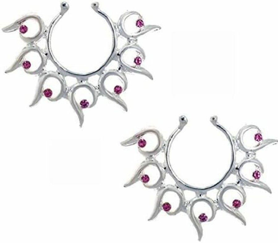 Body Accentz Body Accentz Nipple Rings No Piercing Pair Non-Piercing Clip On Nipple Ring Tribal Floral Flower Heart Pair (Silvertone Spike Pk) Faux Body Piercing Jewelry