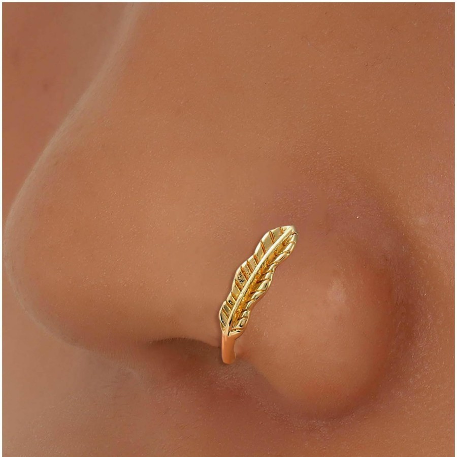 Andelaisi Andelaisi Boho Leaf Clip On Nose Ring Vintage Leaf Nose Ring Gold Leaf Fake Nose Ring Non Pierced Nose Ring Jewelry For Women And Girls Faux Body Piercing Jewelry