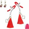 generic Sparkly Rhinestone Nipple Clips With Tassel Adjustable Non Piercing Nipple Clamps Crystal Breast Nipple Clips (Red) Faux Body Piercing Jewelry