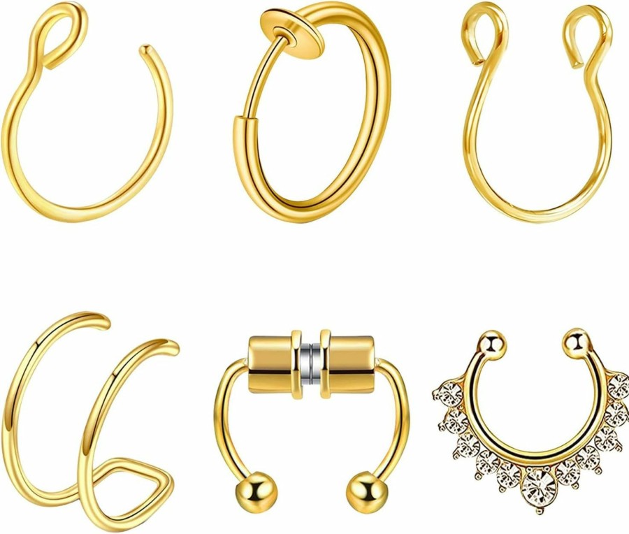 BLZ Blz Fake Nose Rings Fake Septum Fake Nose Ring Fake Nose Hoop Stainless Steel Faux Piercing Nose Rings Fake Septum Rings Fake Lip Ring Fake Helix Earring Non Pierced Jewelry For Women Men Faux Body Piercing Jewelry