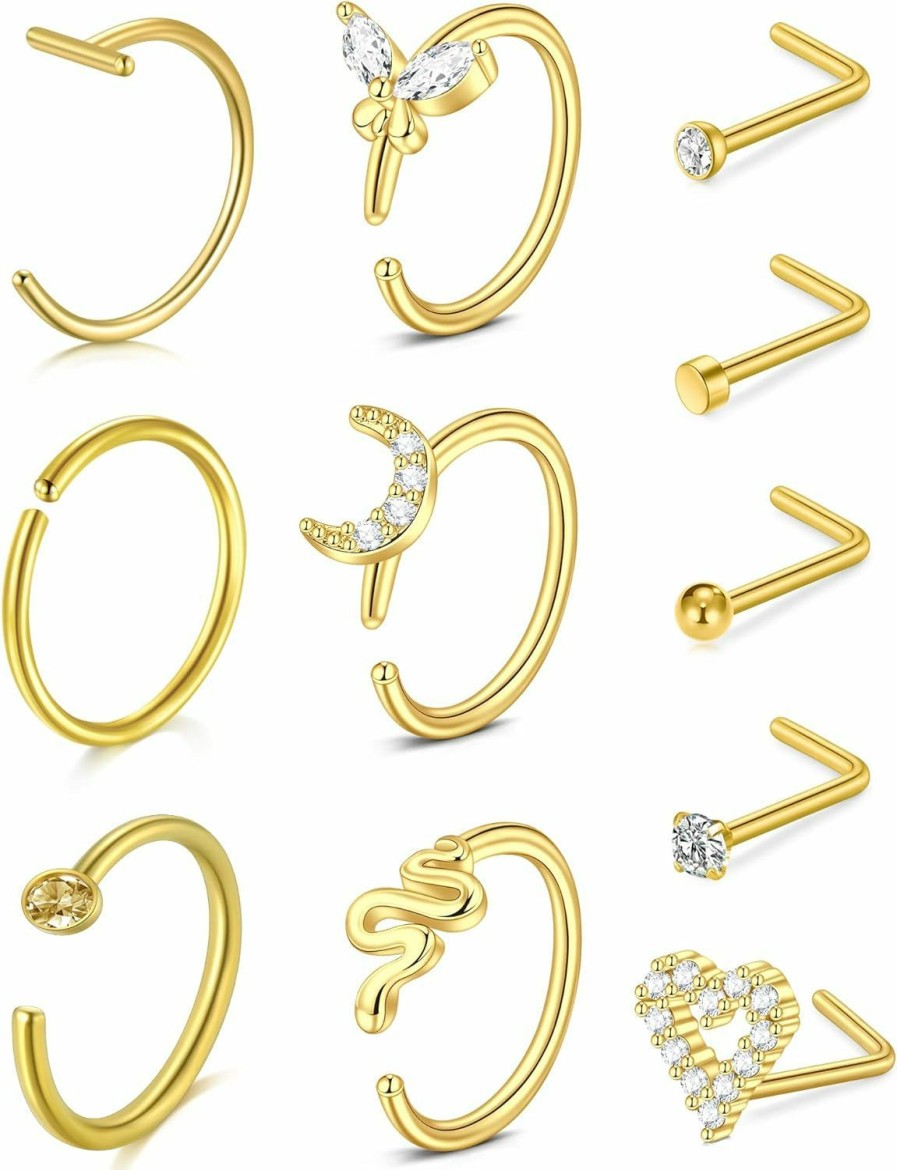 Zolure Zolure 18G 20G 22G Nose Rings Nose Studs Surgical Stainless Steel Screw L Shaped Pin Bone Nose Nostrial Piercing Jewerly For Women Men Faux Body Piercing Jewelry