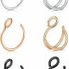 Mayhoop Mayhoop Fake Nose Ring Faux Nose Ring Fake Nose Ring Hoop Double Fake Nose Ring Fake Nose Piercing For Women Men Silver Rose Gold Black Faux Body Piercing Jewelry