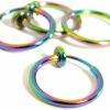 Bedazzlinbeads 4 Rainbow Ion 304 Grade Stainless Steel Clip On Hoops With Spring Closure For Fake Hoop Earrings Or Body/Nose Piercings Faux Body Piercing Jewelry