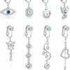 YADOCA Yadoca 8 Pcs Fake Belly Piercing For Women Fake Belly Ring Dangle Fake Belly Button Piercings Cz Non Piercing Jewelry Clip On Belly Button Rings Faux Body Piercing Jewelry