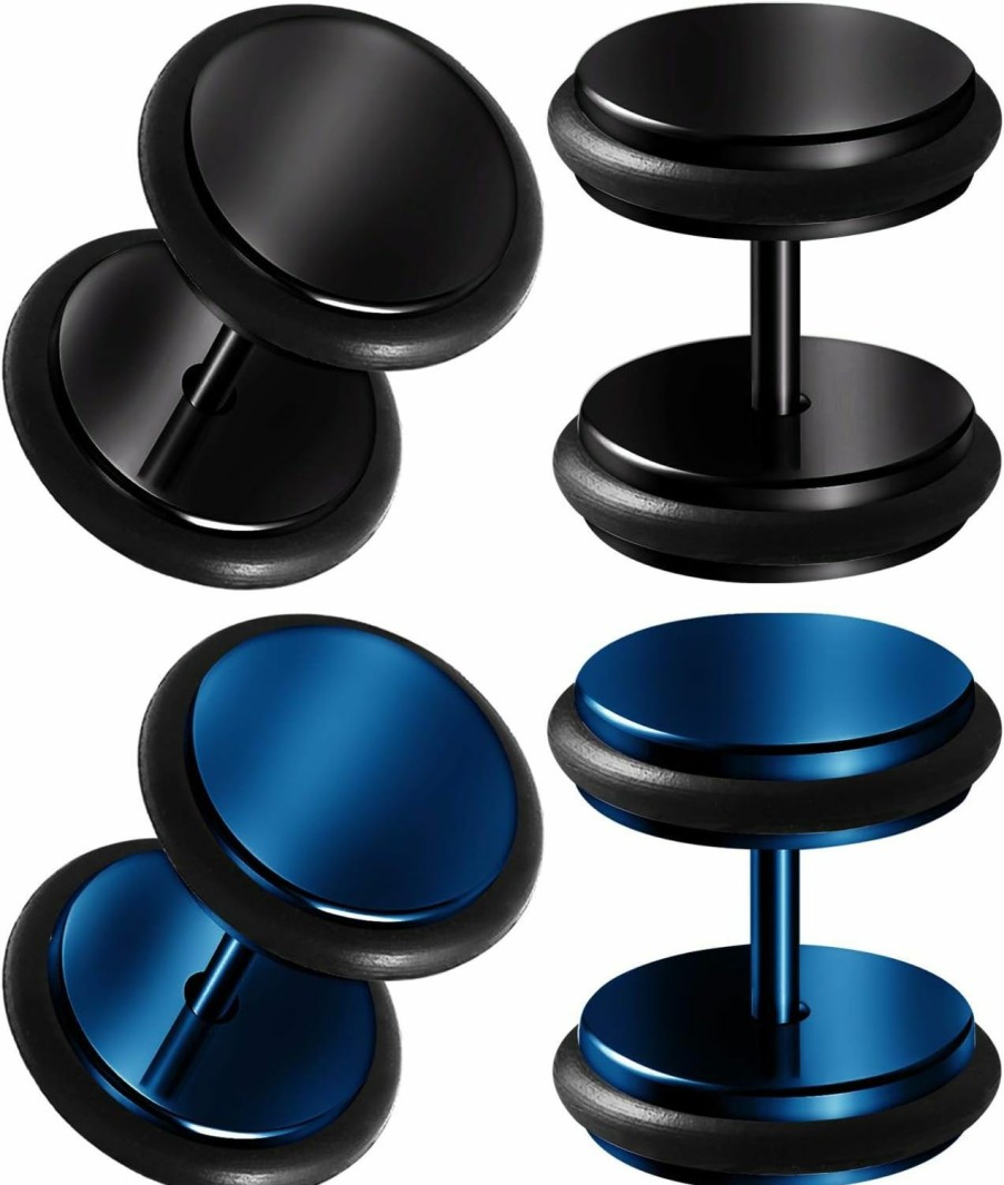 BIG GAUGES Big Gauges 2 Pairs 316L Surgical Steel Black Anodized Dark Blue Fake Plugs O-Rings Piercing Jewelry Ear Cheater Illusion Earring Lobe Faux Body Piercing Jewelry