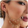 Wiwpar Wiwpar Gold Crystal Nose Rings Hoop Chain Leaf Nose Rings Earrings Hoop Chain Fake Septum Ring Non Piercing Nose To Ear Nose Ring Body Jewelry Nose Dangle Earrings For Women Girls Party (Style5) Faux Body Piercing Jewelry