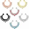 Telooco Telooco 6Pcs Fake Septum Nose Hoop Fake Nose Ring Stainless Steel Fake Nose Piercing With Rhinestone Clip On Nose Ring Lip Non Piercing Body Jewelry Faux Body Piercing Jewelry