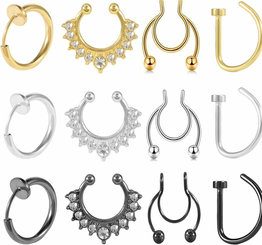 Amoina Amoina Fake Nose Ring Faux Nose Ring Fake Nose Ring Hoop Double Fake Nose Ring Fake Nose Piercing For Women Men Faux Body Piercing Jewelry