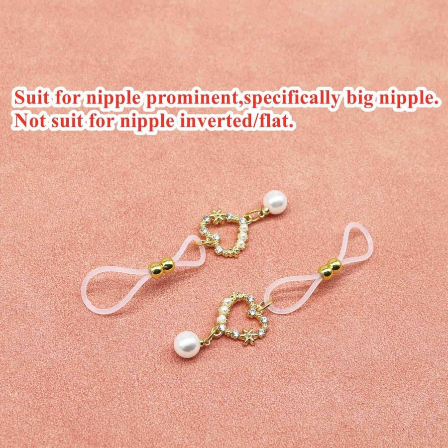 Mimimelon Mimimelon Non Piercing Nipple Noose Gold Heart Pearls Nipple Jewelry Body Chains Women Non Pierced Nipple Rings Faux Body Piercing Jewelry