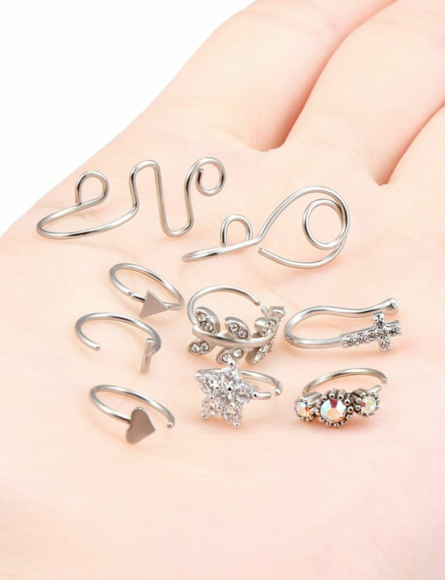 Prjndjw Prjndjw 20G Stainless Steel Nose Rings For Women Nose Piercing Jewelry Nostril Jewelry Big Nose Rings Real Nose Rings Nose Ring Pack For Men Body Piercing Jewelry Retainer Faux Body Piercing Jewelry