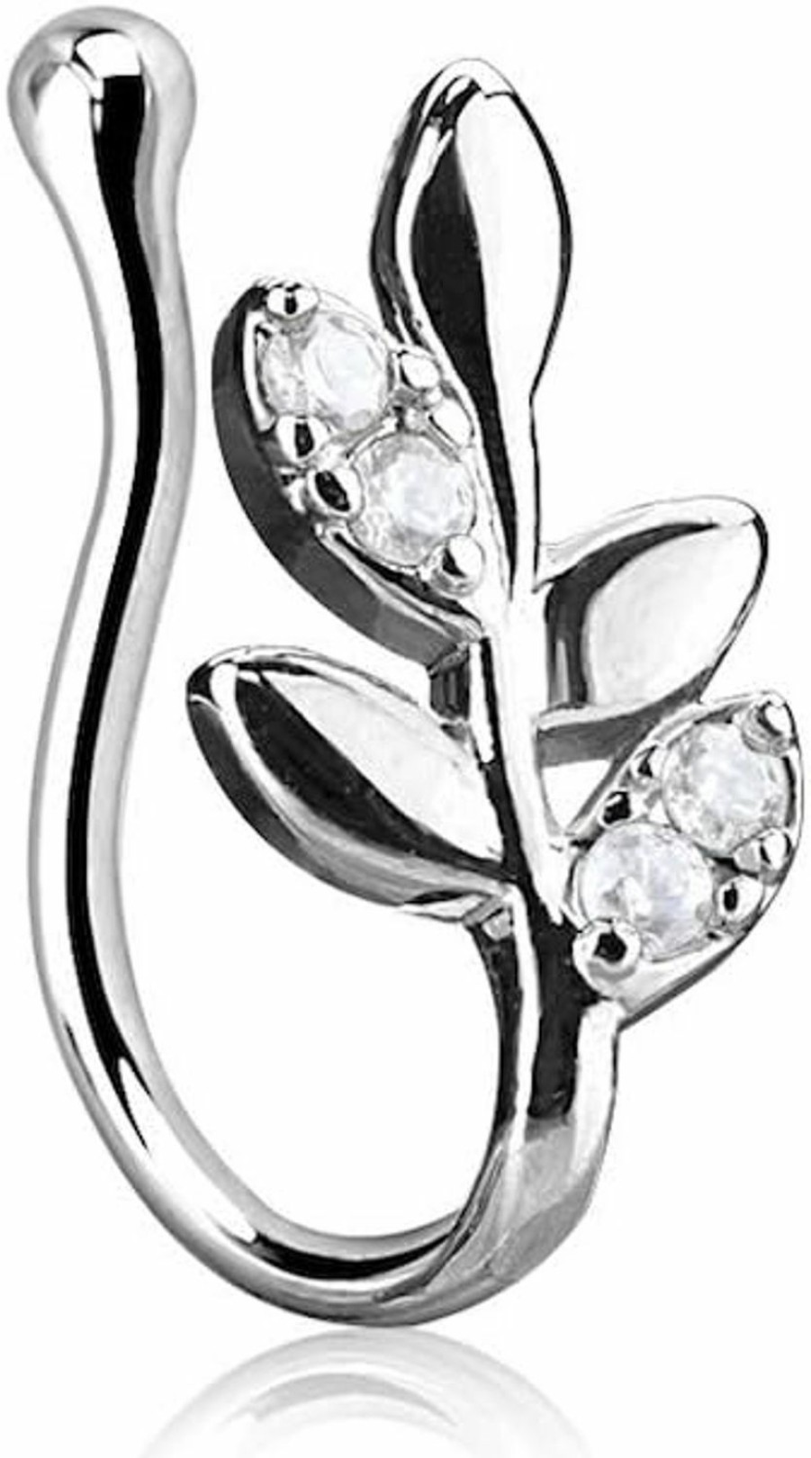 Amelia Fashion Amelia Fashion Silver Olive Branch With Cz Non-Piercing Nose Clip-On Faux Body Piercing Jewelry