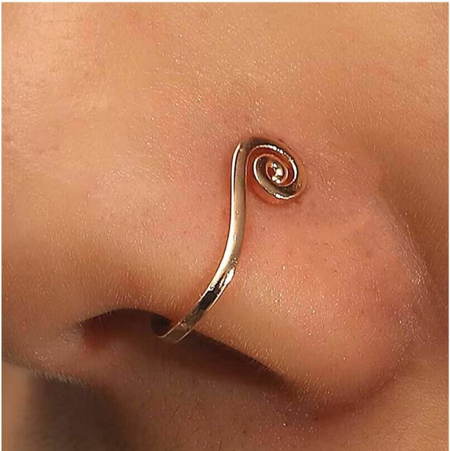 Erimberate Erimberate Punk Nose Hoop Ring Gold Circle Geometric Nose Ring Tiny Spiral Nose Piercing Ring Swirl Circle Nose Cuff Ring Jewelry For Women And Girls Gifts Faux Body Piercing Jewelry