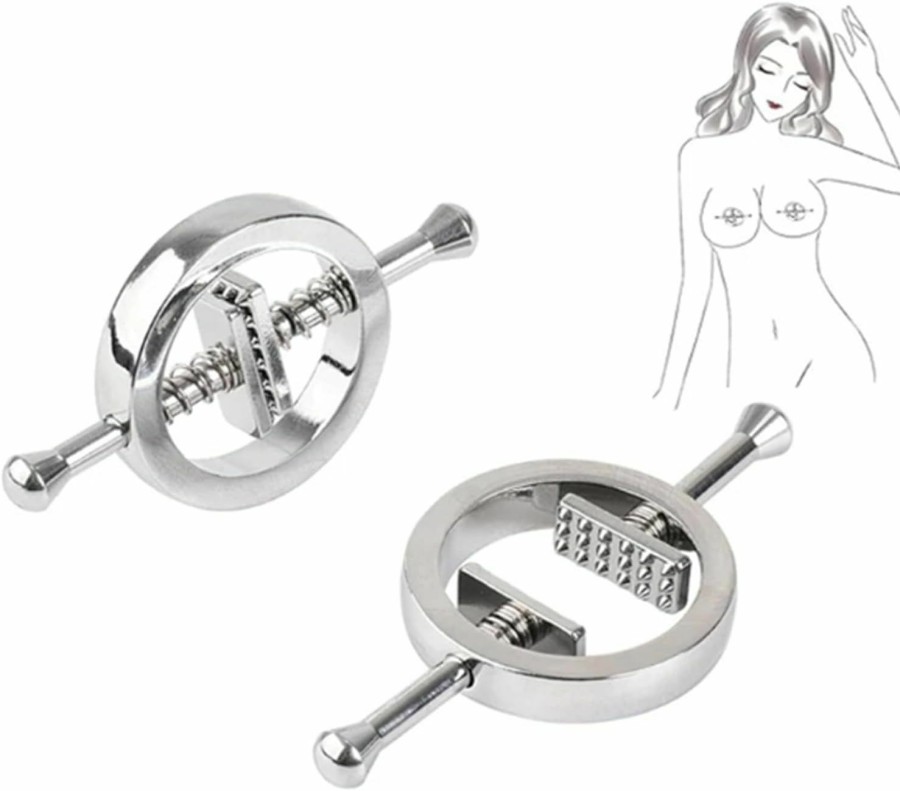 TWMUNJO Nipple Rings Stainless Steel Clip On Nipple Rings,Non-Piercing Nipples Shields Rings Nipple Rings, Adjustable Pressure Nipple Rings (B) Faux Body Piercing Jewelry