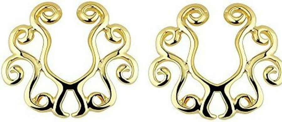 Body Accentz Body Accentz Nipple Rings Non Pierce Non-Piercing Clip On Gold Plate Tribal Floral Pair Faux Body Piercing Jewelry