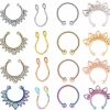 Vitaltyextracts Vitaltyextracts 16Pcs Fake Nose Rings Hoop Stainless Steel Faux Fake Lip Ear Nose Septum Ring Non-Pierced Clip On Nose Hoop Rings Faux Body Piercing Jewelry