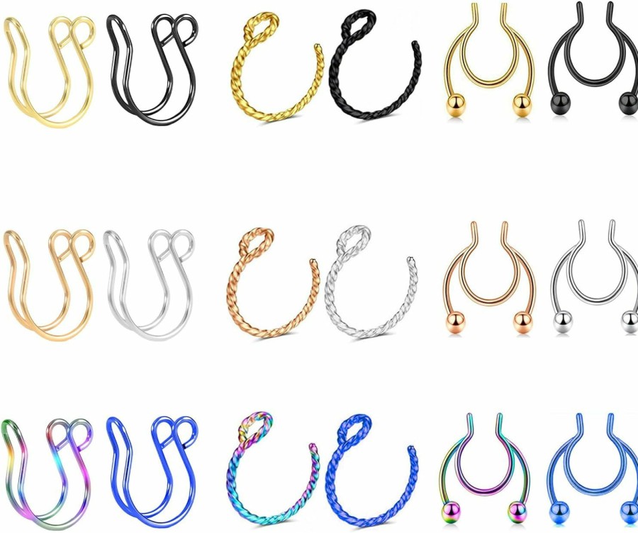 Amoina Amoina Fake Nose Ring Hoop Fake Septum Nose Rings Fake Noes Ring Stud Fake Nose Stud Fake Nose Piercing Fake Septum Piercing Fake Septum Ring Faux Nose Rings For Women Faux Body Piercing Jewelry