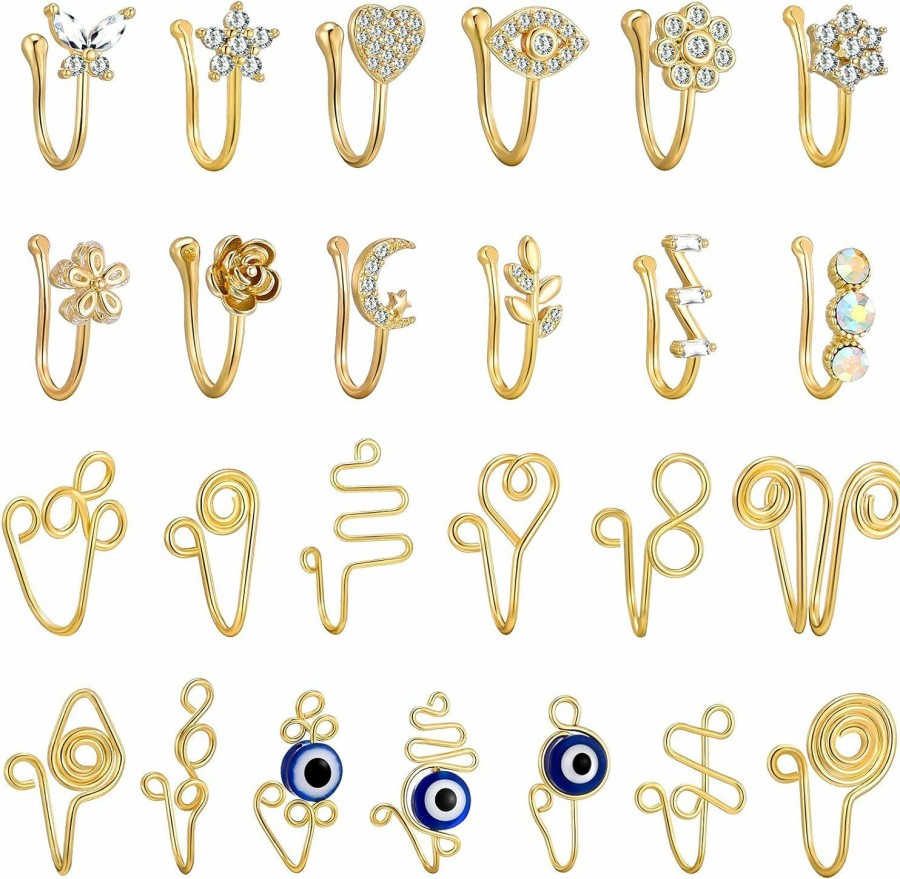 TAMHOO Tamhoo 25 Pcs Multi-Style Fake Nose Rings For Women And Men -Gold Plated Copper African Nose Cuff Non Piercing For Teen Grirls - Nice Gift For Her On Birthday/Valentines Day/Christmas Faux Body Piercing Jewelry