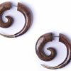 81stgeneration 81Stgeneration Women'S Men'S Brown Wood Brass Gold Tone 30 Mm Fake Stretcher Spiral Tribal Earrings Faux Body Piercing Jewelry