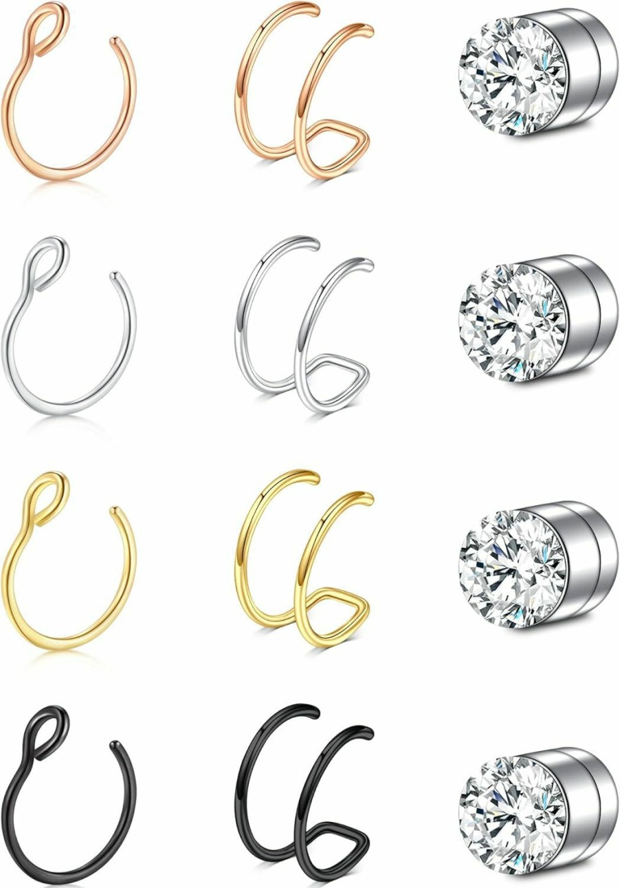 Longita Longita Fake Nose Ring Hoop Fake Nose Piercing Fake Nose Stud Magnetic Nose Rings Clip On Nose Ring Fake Septum Piercing Fake Septum Ring Faux Nose Rings For Women Faux Body Piercing Jewelry