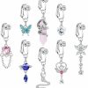 ORAZIO Orazio 8 Pcs Fake Belly Ring For Women Fake Belly Piercing Dangle Clip On Belly Button Rings Cz Snake Butterfly Faux Belly Button Piercing Stainless Steel Fake Navel Rings Non Pierced Faux Body Piercing Jewelry