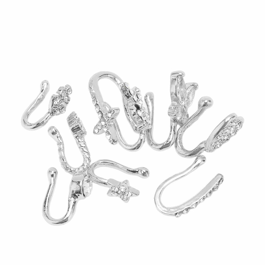 UBEF Fake Nose Rings, Shiny Smoothing Fake Nose Rings For Daily Wear (Silver) Faux Body Piercing Jewelry