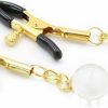 Generic Non Piercing Nipple Clips With Soft Rubber Cap,Adjustable Golden Nipple Clamps & Nipple Clip Inlaid With Transparent Glass Beads Faux Body Piercing Jewelry