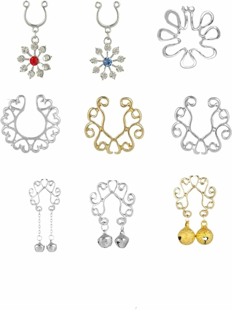 HomeSoGood Homesogood 9Pcs Fake Nipple Rings,Fake Nipple Piercing,Nipple Rings Non Piercing Nipple Rings Body Jewelry Accessories Faux Body Piercing Jewelry