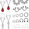 Prjndjw Prjndjw Fake Nipple Ring Stainless Steel Non-Piercing Nipple Rings Clip On Nipplerings Faux Body Piercing Jewelry For Women Men 24 Pcs Fake Nose Rings Faux Septum Rings Faux Body Piercing Jewelry