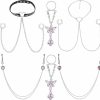 Generic Pexveiuu Fake Faux Nipple Ring Belly Piercing Jewelry Choker Necklaces Chain Women Stainless Surgical Steel Non Piercing Color A Border-00019 0 Faux Body Piercing Jewelry