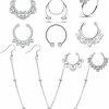 Kridzisw Kridzisw Fake Septum Rings Chain Faux Septum Nose Rings Hoop Non Piercing Nose Hoops Rings Nose To Ear Chain Nose Ring Piercing Jewelry For Women Men Silver Rose Gold Faux Body Piercing Jewelry