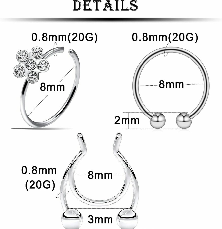 Kridzisw Kridzisw Fake Septum Rings Chain Faux Septum Nose Rings Hoop Non Piercing Nose Hoops Rings Nose To Ear Chain Nose Ring Piercing Jewelry For Women Men Silver Rose Gold Faux Body Piercing Jewelry