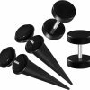 BIG GAUGES Big Gauges 2 Pairs Black Acrylic 16Gauges 1.2 Mm Fake Plugs Piercing Ear Plugs Stretching Taper Expander O-Rings Illusion Cheater Lobe Faux Body Piercing Jewelry