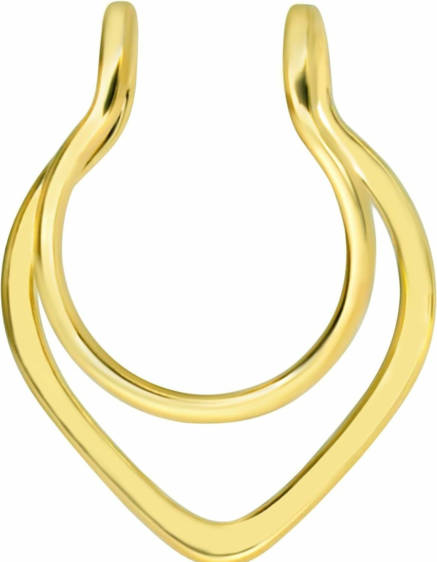 BENITTAMOKO Benittamoko Fake Septum Ring Double V Hoop Fale Nose Earring Cuff Clip On Stud No Piercing Needed Faux Body Jewelry Gold/Silver/Rose Gold Faux Body Piercing Jewelry