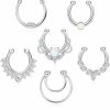 Drperfect Drperfect 6Pcs Opal Fake Septum Ring For Women Cz Nose Ring Non-Pierced Clip On Nose Hoop Jewelry Faux Body Piercing Jewelry