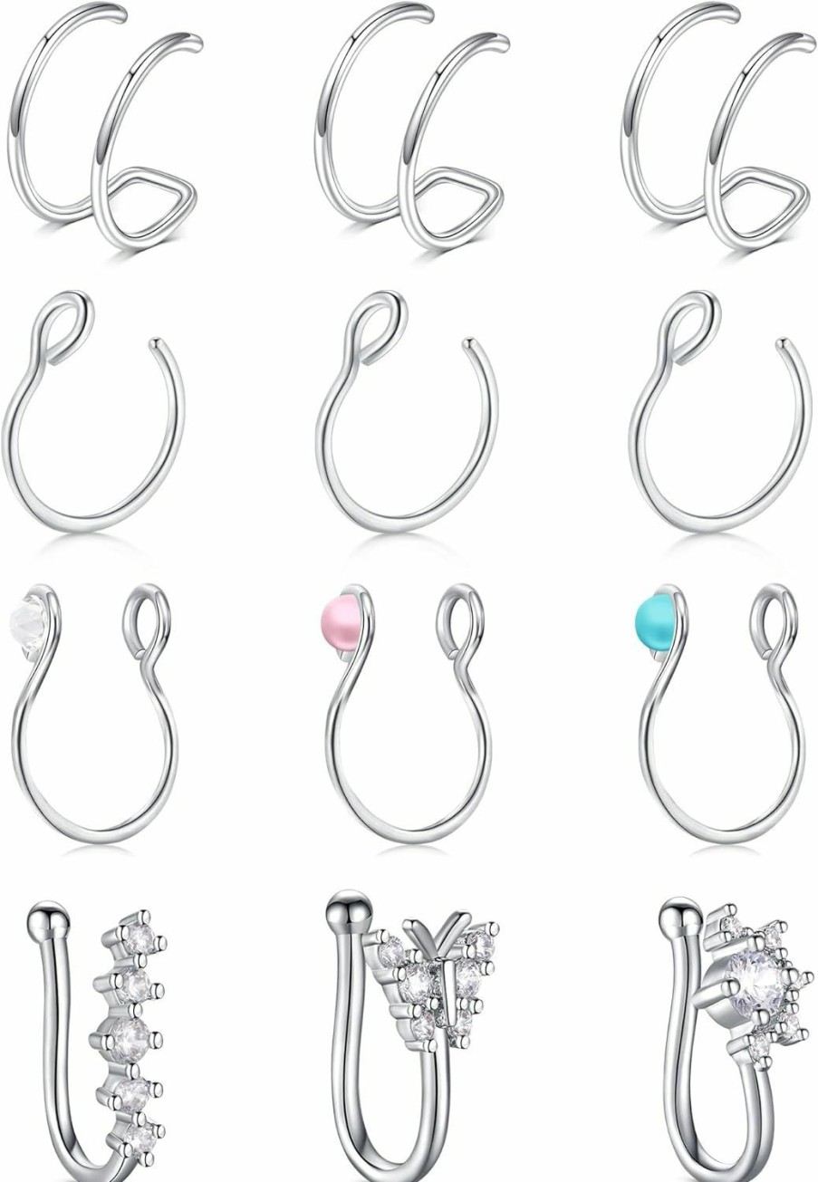 Anicina Anicina Fake Faux Nose Ring Fake Septum Nose Hoop Piercing Faux Fake Double Nose Ring Fake Earrings For Men Women Non Piercing Faux Body Piercing Jewelry