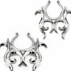 Body Accentz Body Accentz Nipple Rings No Piercing Pair Non-Piercing Clip On Nipple Ring Tribal Floral Flower Heart Pair (Silvertone Tribal) Faux Body Piercing Jewelry