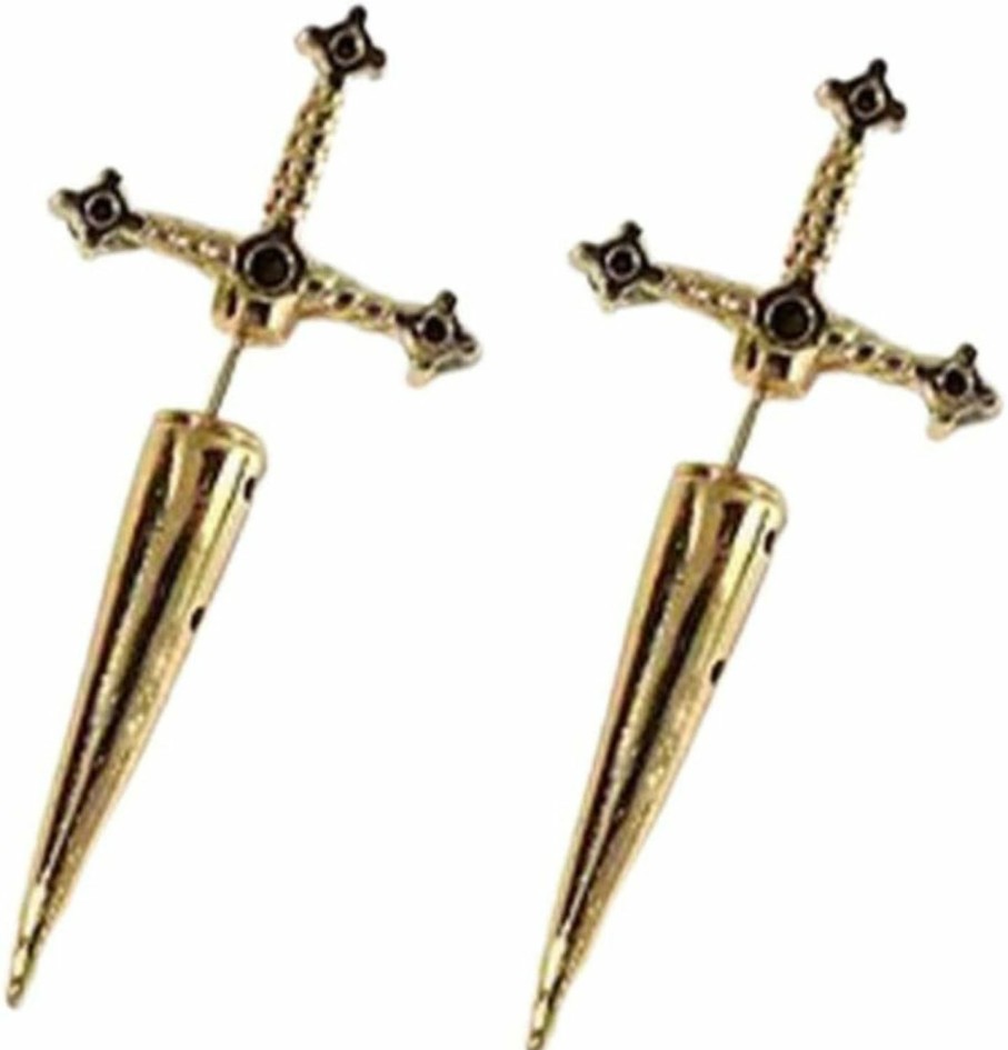 Fuqimanman2020 Uni Gothic Earrings For Women, Surgical Steel Gothic Sword Earrings, Punk Dagger Screw Back Earrings, Fake Gauge Illusion Jewelry For Women Men Boys Girls Faux Body Piercing Jewelry