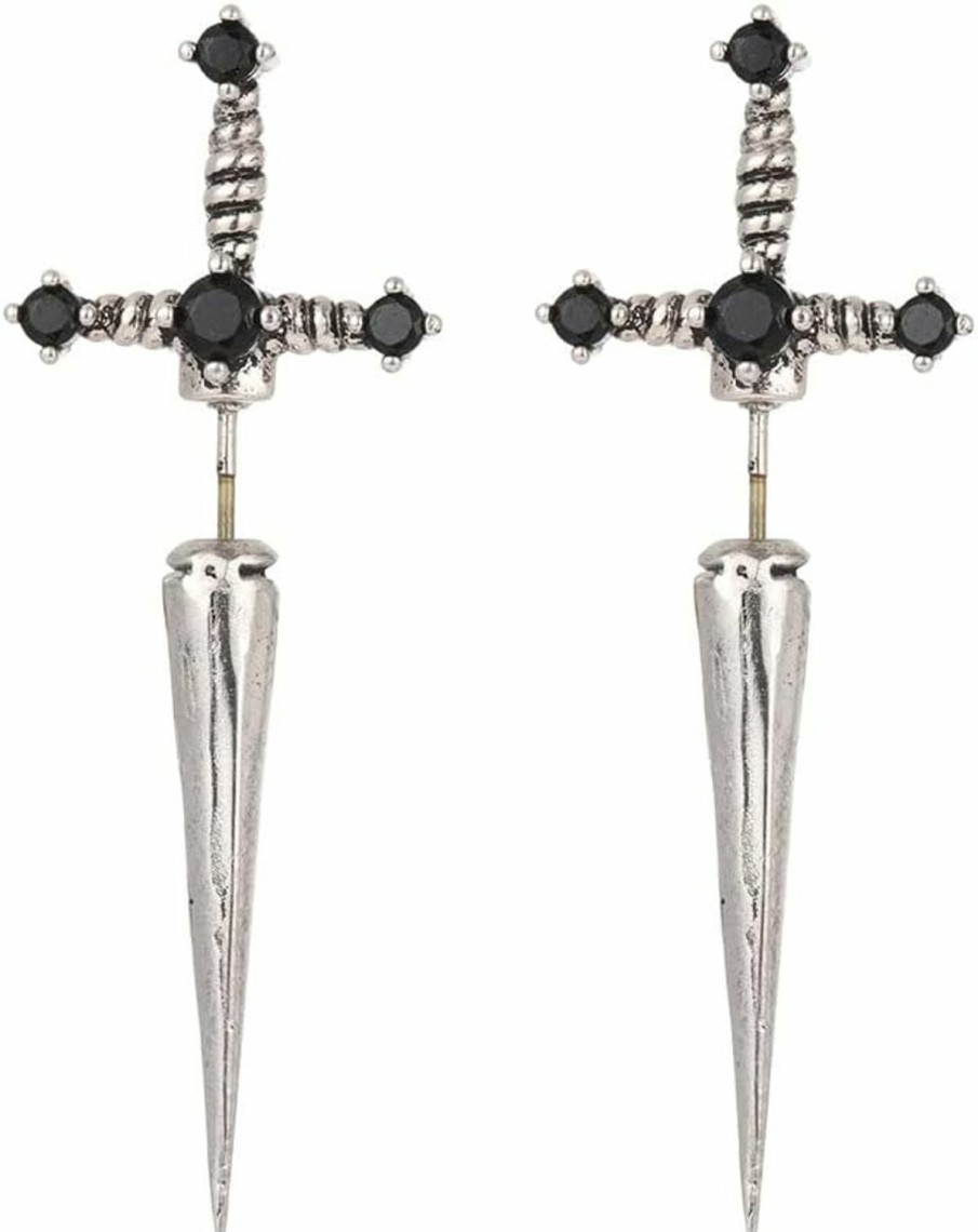 Fuqimanman2020 Uni Gothic Earrings For Women, Surgical Steel Gothic Sword Earrings, Punk Dagger Screw Back Earrings, Fake Gauge Illusion Jewelry For Women Men Boys Girls Faux Body Piercing Jewelry