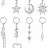 ZZHDCC Zzhdcc Fake Belly Ring 316L Surgical Steel Navel Piercing Jewelry For Women Sunflower Butterfly Heart Dangle Fake Belly Button Ring 3-9Pcs Silver Clip On Belly Button Rings Faux Body Piercing Jewelry