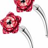 OUFER Oufer 2Pcs Fake Lobe Earrings, 18G Devil'S Eyes Lobe Piercing Jewelry, Fake Devil'S Teeth Fake Gauges Faux Plug Taper 3D Devil'S Flowers Body Piercing Jewelry For Women And Men Faux Body Piercing Jewelry