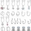 SENNI Senni 24Pcs Fake Nose Rings Hoops Ring Stainless Steel Cz Stainless Steel Fake Septum Fake Lip Rings Fake Nose Hoop Double Hoop Nose Ring Nose Ring Nose Cuffs Body Piercing Jewelry Faux Body Piercing Jewelry