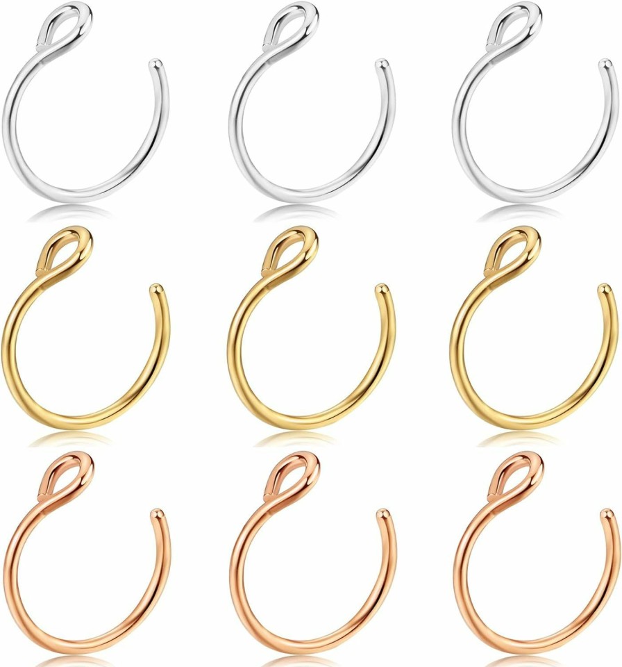 KWUNCCI Kwuncci Fake Nose Ring 20G Faux Piercing Jewelry 8Mm Fake Nose Ring Hoop Non Piercing Stainless Steel Nose Ring Set Faux Body Piercing Jewelry