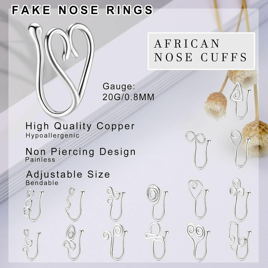 VALDEAS Valdeas 16Pcs Fake Nose Rings African Nose Cuff Non Pierced Faux Nose Rings For Women Clip On Nose Ring Faux Septum Nose Rings Non Piercing Jewelry Ear Cuff Fake Septum Fake Nose Ring Faux Body Piercing Jewelry