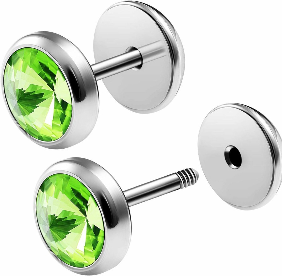 BIG GAUGES Big Gauges Pair 316L Surgical Steel 16G Gauge 1.2Mm 1/4 (6Mm) Fake Plugs Crystal Illusion Piercing Jewelry Ear Cheater Earring Lobe Faux Body Piercing Jewelry