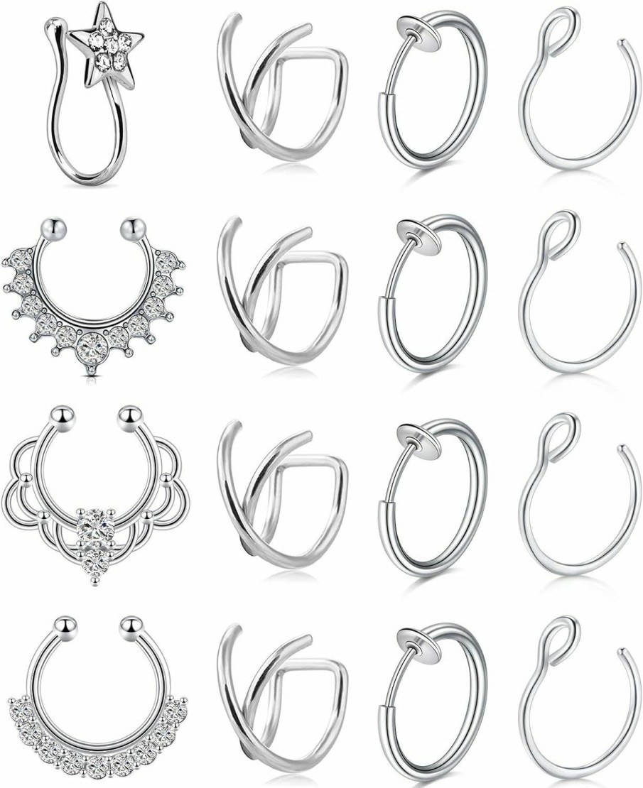 AVYRING Avyring Fake Nose Ring Hoop Faux Nose Septum Ring Non-Pierced Clip On Nostril Piercing Rings Jewelry Silver Gold Faux Body Piercing Jewelry